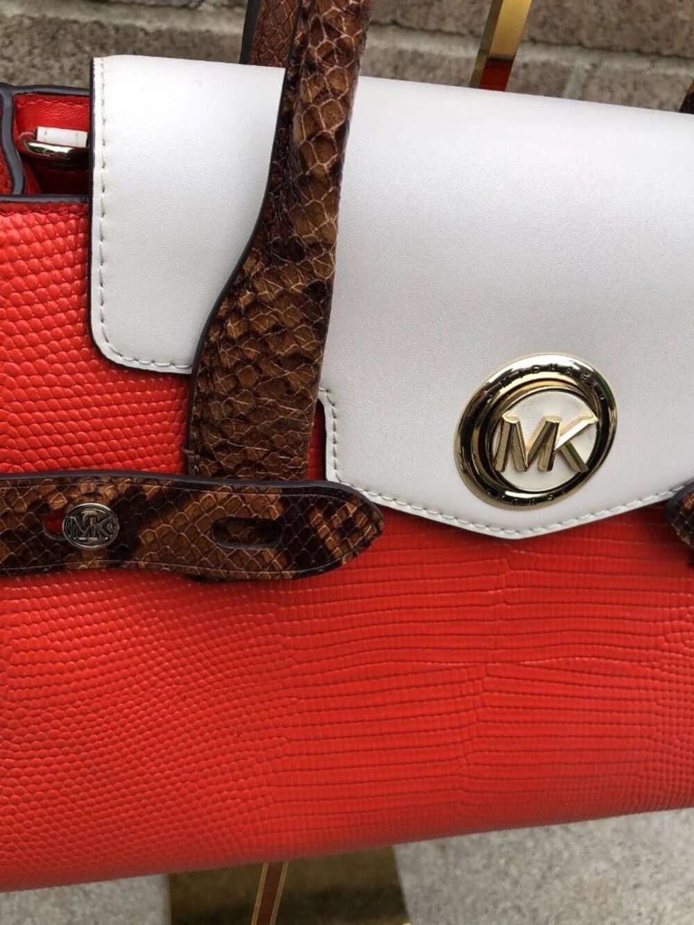 MICHAEL KORS Carmen Medium Flap Satchel Signature MK Logo Purse Bag Crossbody - Picture 5 of 16